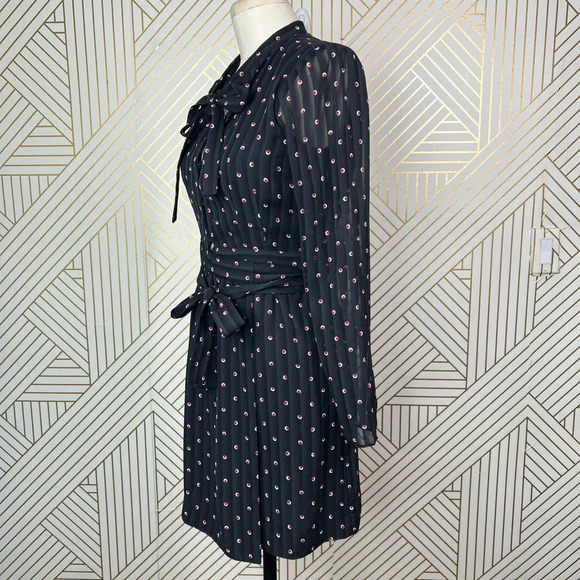 Alexis Leila Polka Dot Rio Print Tie‎ Neck Keyhole Mini Dress Black Size US XS - Picture 7 of 12